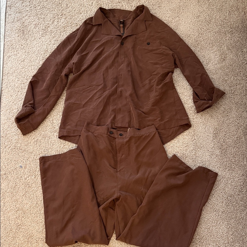 Men’s Brown Button-Up Shirt and Pants Set